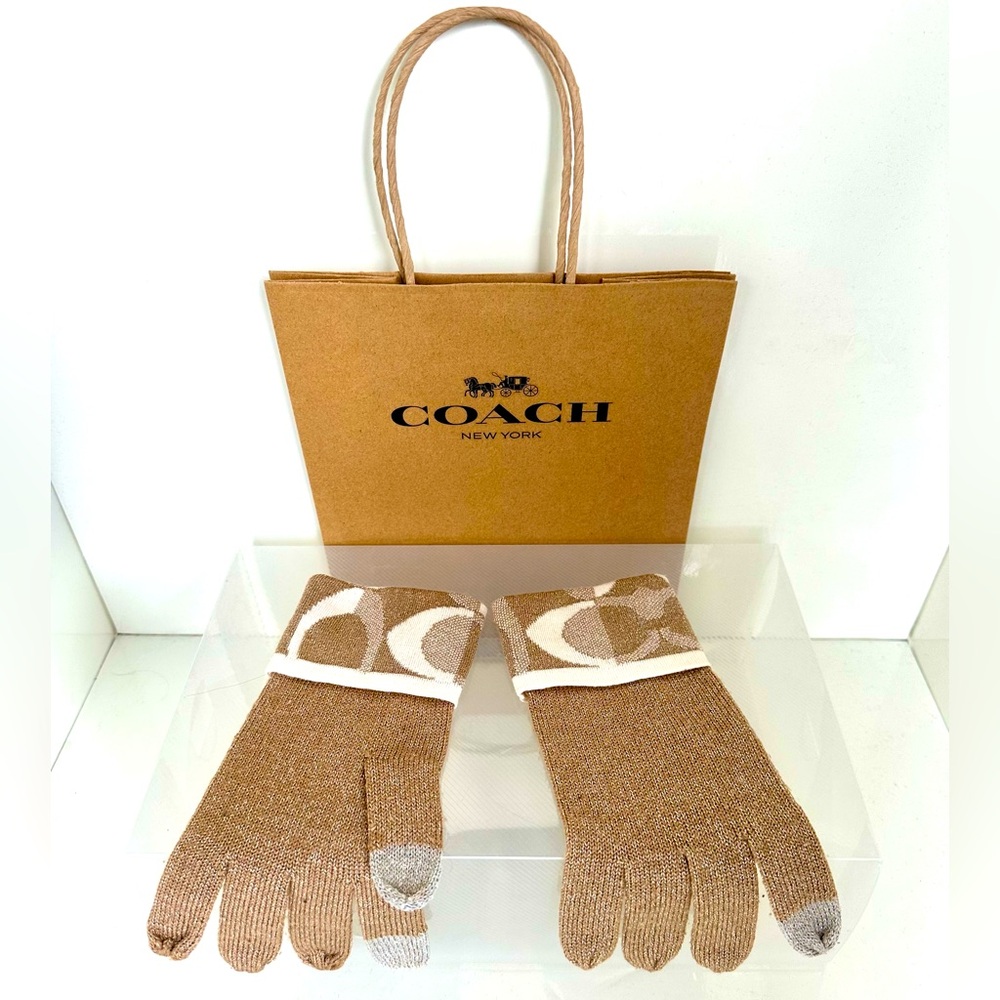Coach Gold, Silver & Cream Knit Gloves